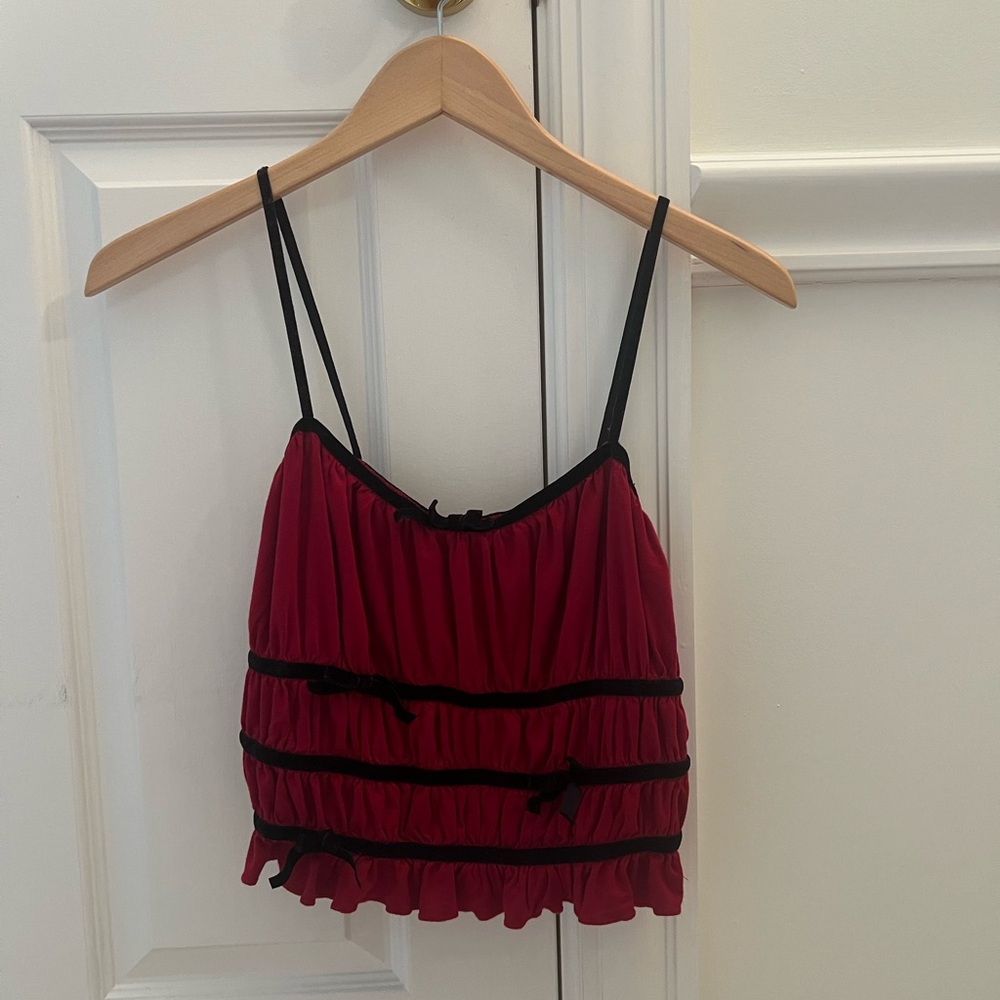 Kimchi Blue Red Ruffled Cami with Black Trim